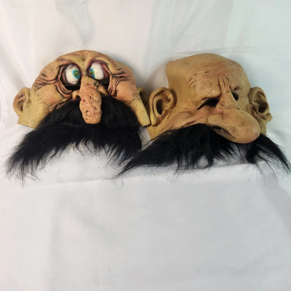 Vintage 2002 Paper Magic Group Latex Horror Masks Old Man Bug Eye Lot of 2